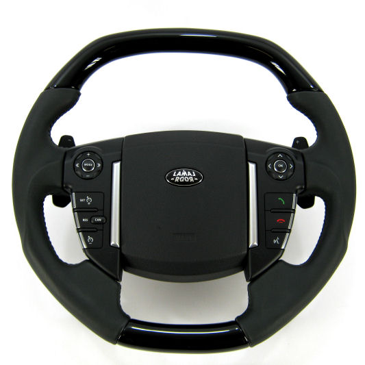 Steering Wheel BLACK PIANO (Square Design) Napa Leather - Click Image to Close